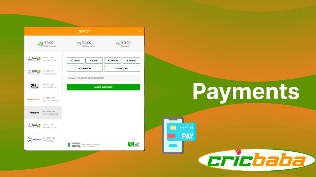 Cricbaba payment methods
